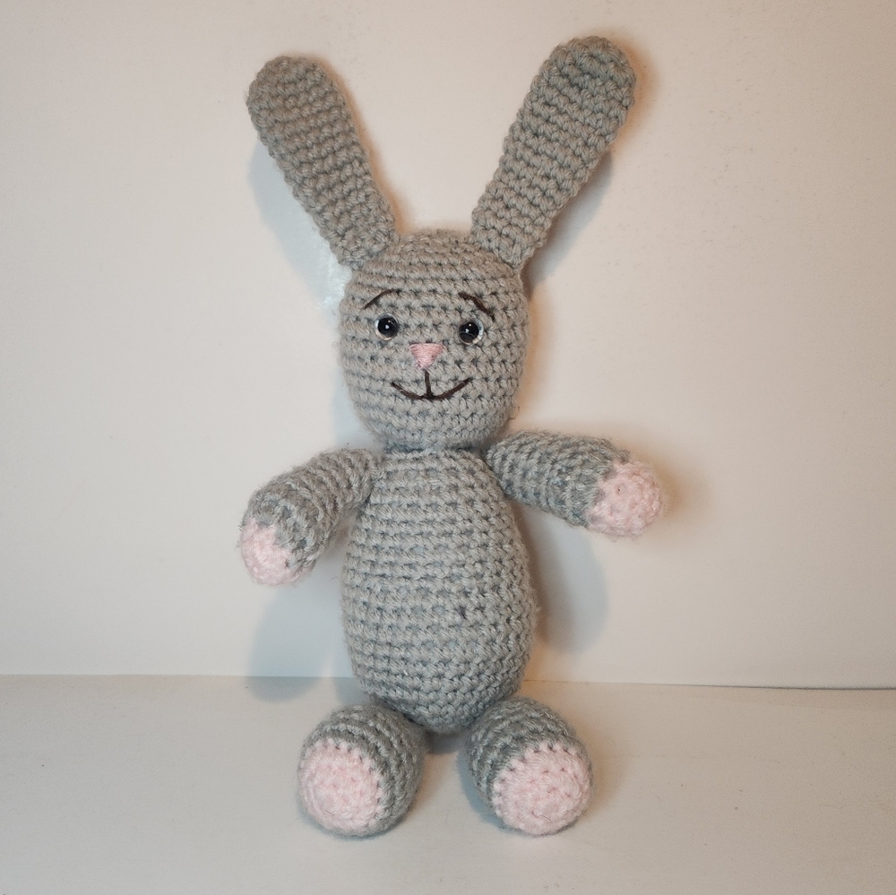 12" Crochet Grey Bunny Rabbit Plush Stuffed Animal